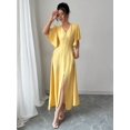 thumbnail image 7 of Womens Yellow Button-Front Cinched Waist A-Line Maxi Dress, 7 of 7