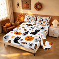 thumbnail image 2 of Homewish Cartoon Boo Pumpkin Queen Sheets, Halloween Spooky Cat Witch Hat Queen Sheet Sets, White Orange, 4pcs (1 Flat Sheet, 1 Fitted Sheet and 2 Pillowcases), 2 of 5