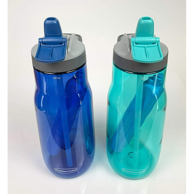 Rubbermaid Water Bottle Lock Lid - 32 Ounces, Nautical Blue and Aqua, 2 Pack