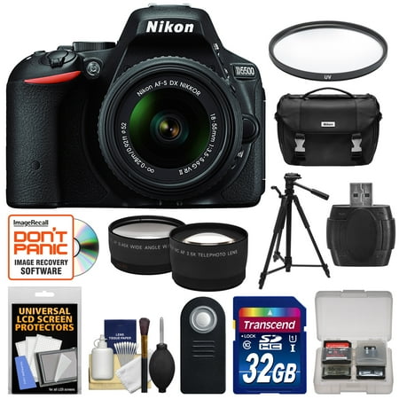 Nikon D5500 Wi-Fi Digital SLR Camera & 18-55mm VR DX Lens (Black) - Factory Refurbished with 32GB Card + Case + Tripod + Filter + Tele/Wide Lens Kit