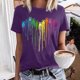 thumbnail image 5 of Camisetas de Manga Corta para las Mujeres Impresas Cuello Redondo Casual Camiseta, 95% Poliéster 5% Spandex Vintage Ligero Top para Diario, Fiesta Y Primavera, 5 of 5