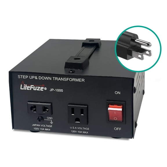LiteFuze JP-500 Heavy Duty Step Up & Down Transformer - 500W Voltage Converter Japanese and US appliances only with Fuse Protection (JP-500)