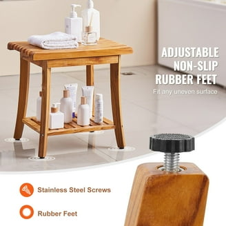 Teak Shower Chair Stool, 24 Inch Shower Bench Seat, Wooden Bathroom Bench With Storage Shelf For Adults Elderly Disabled Indoor Outdoor Use