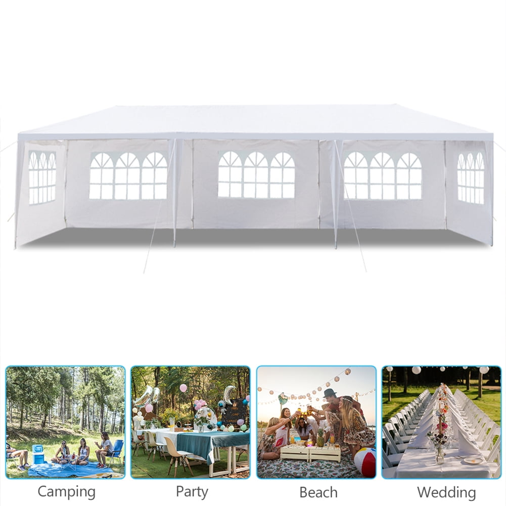 Kadyn 10'x30' Canopy Tent, Camping Tent with 5 Sidewalls, Wedding Party Tent for Outdoor, White