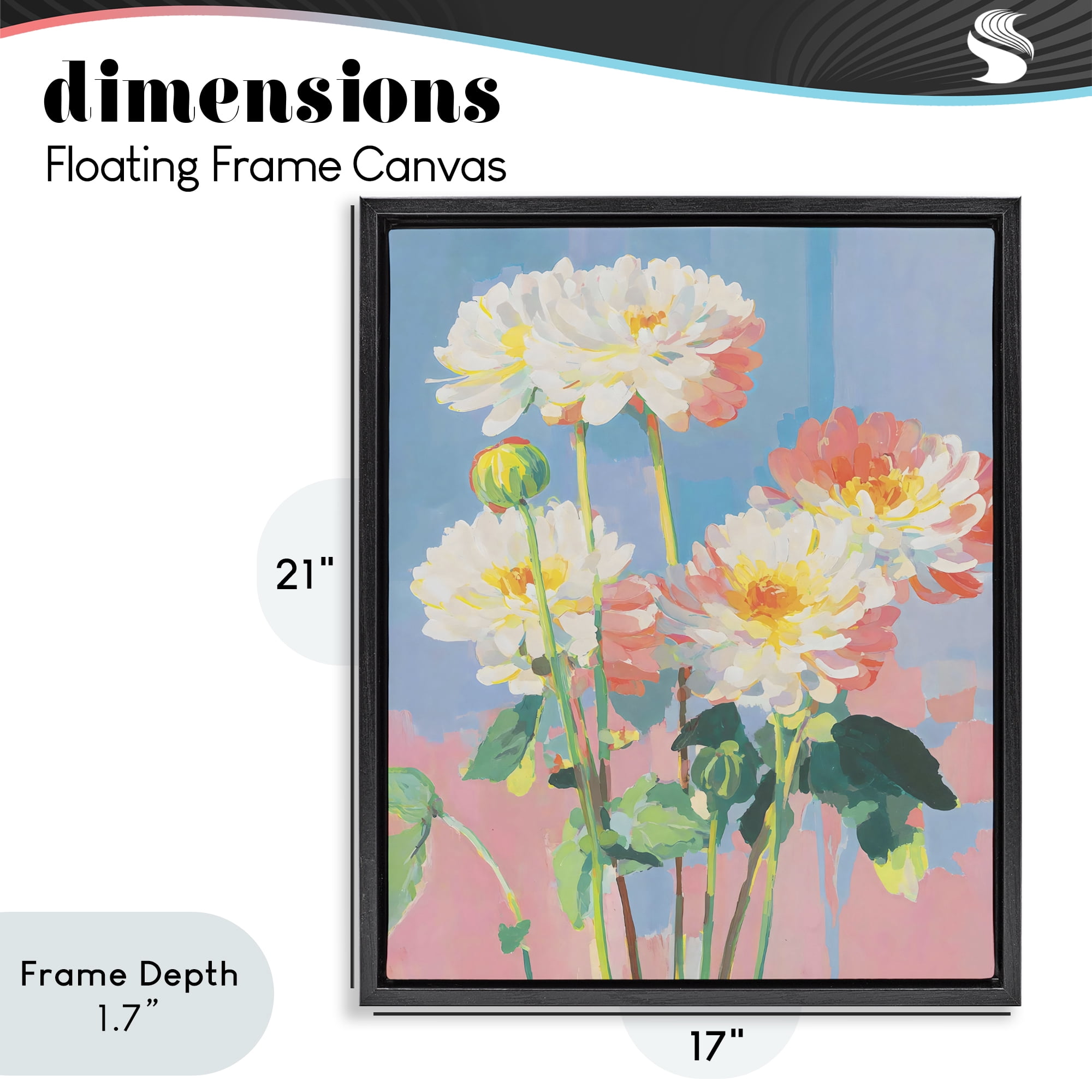 Stupell Industries Colorful Chrysanthemum Impressions Black Framed Floater Canvas Wall Art, design by Sisi and Seb