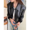 thumbnail image 3 of Chaqueta bomber corta de cuero negro genuino para mujer, abrigo de piel de oveja de motocicleta vintage de alta gama de tendencia 2024, otoño e invierno, 3 of 4