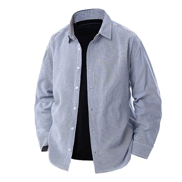 pstuiky camisa de manga larga para hombre, Camisa informal de manga larga con solapa y botones a rayas para hombre. Tops de hombre m