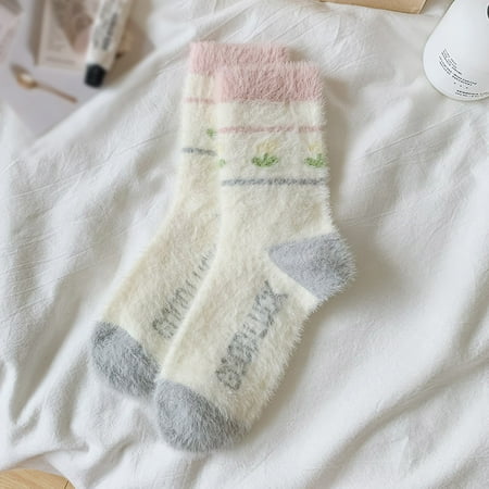 

4 pairs * Women Winter Printing Thickened Coral Mink Fleece Socks Nonslip Floor Socks Stockings boot socks for women
