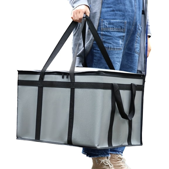 Gray Food Delivery Bag ,Insulated Food Delivery Bag for Pizza Delivery, Grocery- Cooler Bag, Food Warmers for Parties, Catering Supplies for Doordash, Thermal Bags for Cold And Hot Food Carrier
