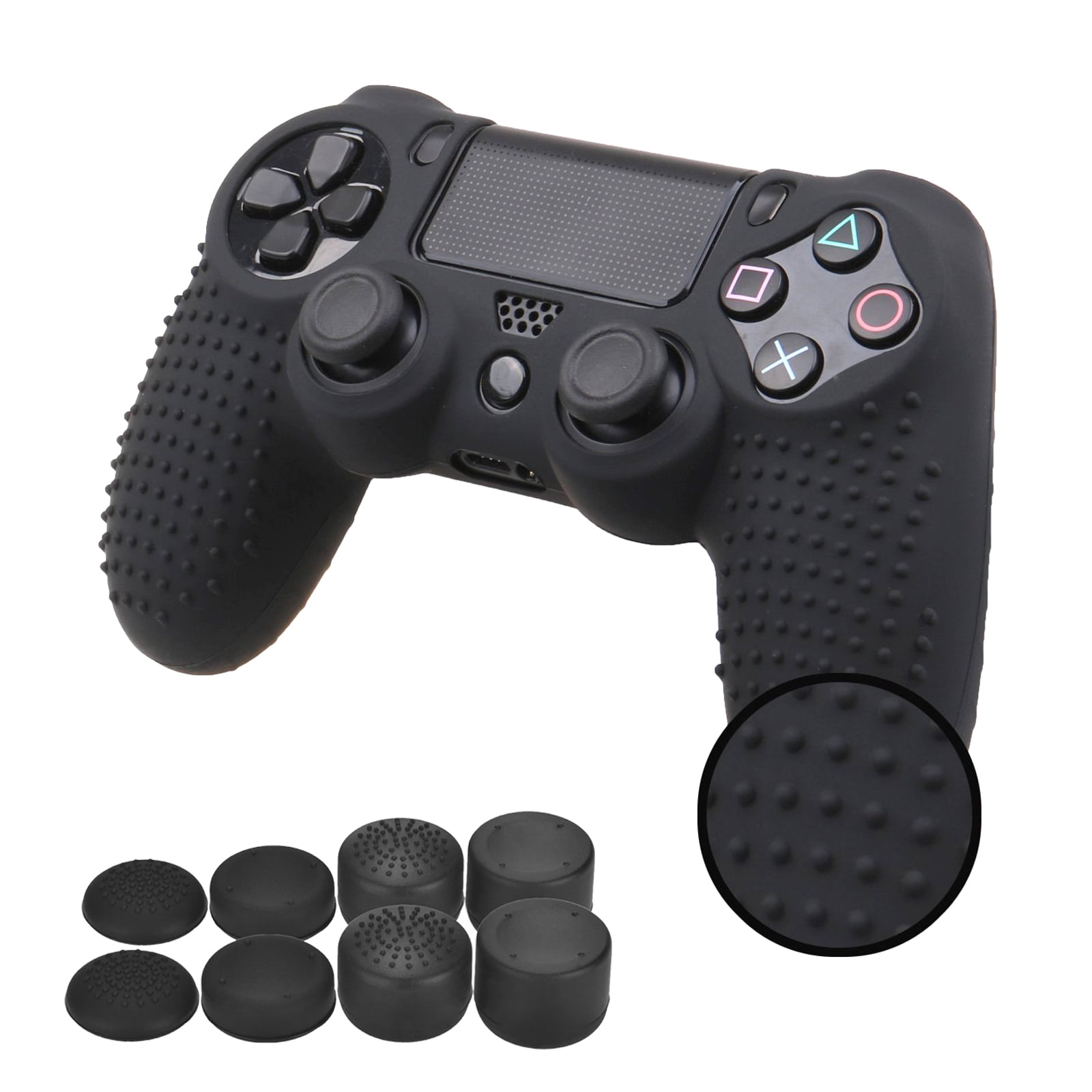 8pcs Pro Thumb Grips-Studs Blue One Light Bar Sticker PS4 Controller Skin,Silicone Grips for Playstation 4 PS4/Slim/Pro Controller Anti Slip Cover Case Protector for Dual Shock 4 Controller