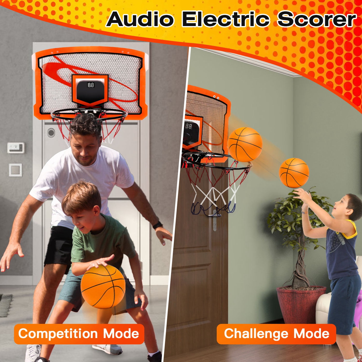 Indoor Mini Basketball Hoop Set with 4 Balls for Kids Adults Moclever Door Basketball Hoop with Electric Scorer Christmas Birthday Gifts for Kids Boys Teens