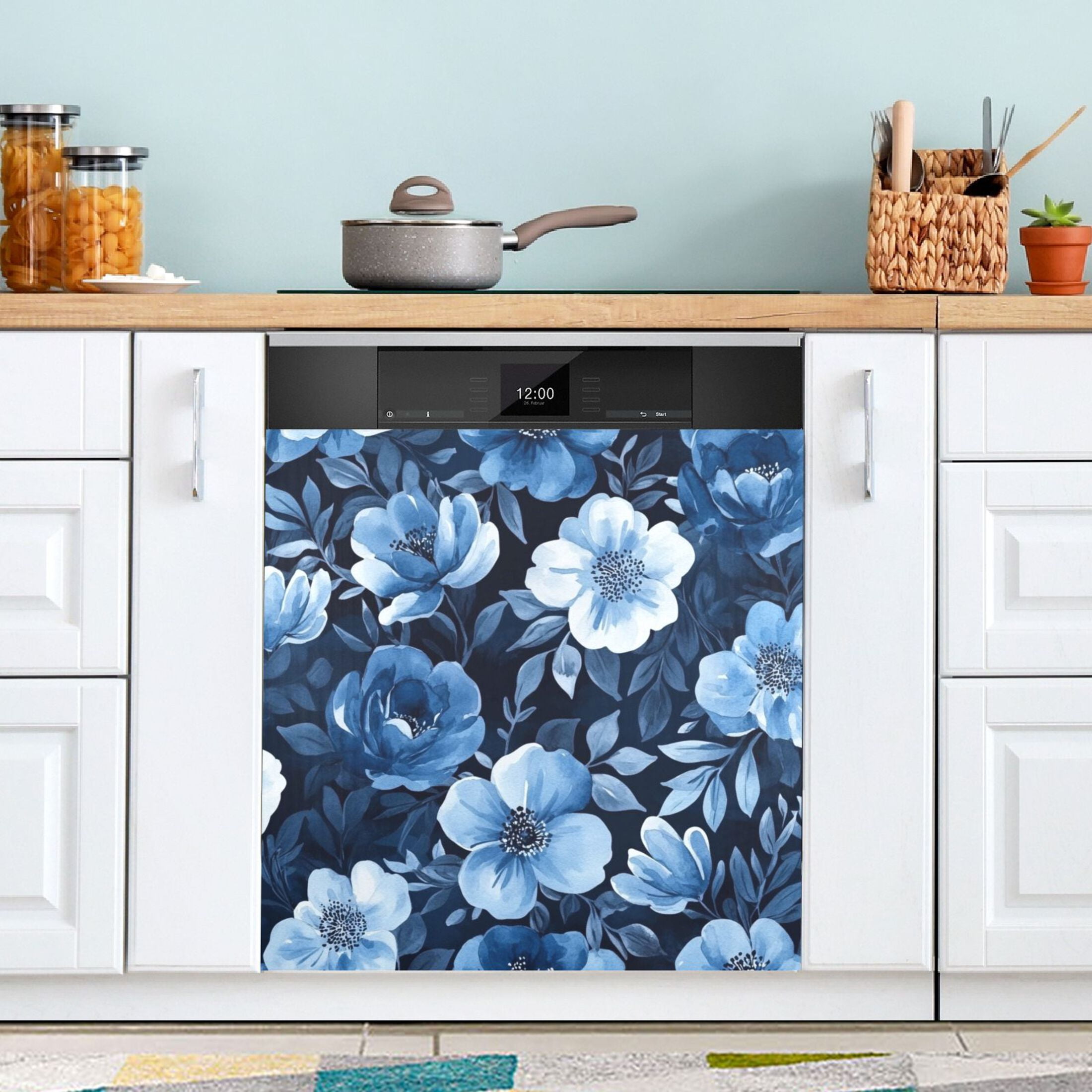 Dishwasher Magnetic Sticker 23x26 Inch Refrigerator Magnetic Sticker Washing Machine Magnetic Sticker Kitchen Panel Magnetic Sticker Home Decor Vibrant Blue Flowers