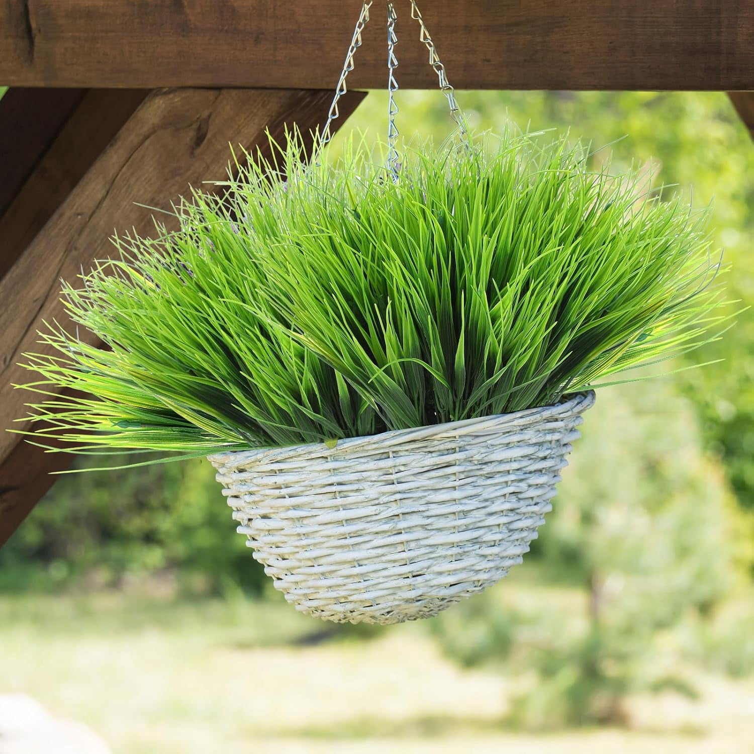 24 Bundles Artificial Greenery for Outdoors,Fake Wheat Grass Faux Shrubs Plants UV Resistant for Patio Garden Porch Window Box Spring Home Decor, Green