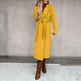 thumbnail image 4 of Women's Faux Wool Coat Blouse Thin Coats Trench Long Jacket Ladies Slim Long Belt Yellow L, 4 of 7