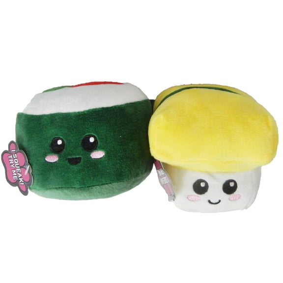 Posh Paws Plush Pet Toys - 2 Pack Sushi Rolls. Green, Yellow