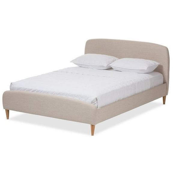 Bowery Hill Mid-Century Upholstered Full Platform Bed in Light Beige