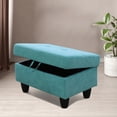 thumbnail image 4 of 28.5 in. W Teal Blue Flannel Polyester Blend Rectangle Ottoman with Storage, 4 of 5