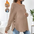 thumbnail image 2 of QIUOMBBP Maternity Solid Long Sleeve Women's Maternity Long Sleeve Crew Neck Ribbed Sweater with Side Buttons Khaki XL, 2 of 9