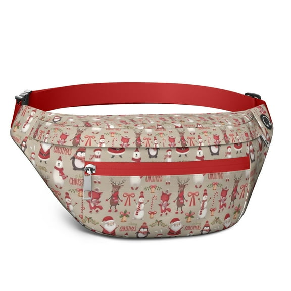 Fanny Pack Beige Christmas Character Pattern Waist Pack Bag,Running Cross Bag,Waterproof Large Fanny Packs for Women Men for Travel Running Hiking Cycling