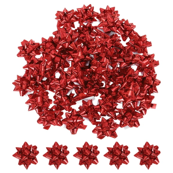 Uxcell Mini Star Gift Bows, 100 Count Small Laser Bows Red