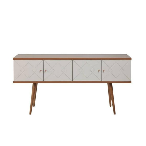 Trinity 59.84" Mid- Century Modern Sideboard with Solid Wood Legs in Off White and Maple Cream ...