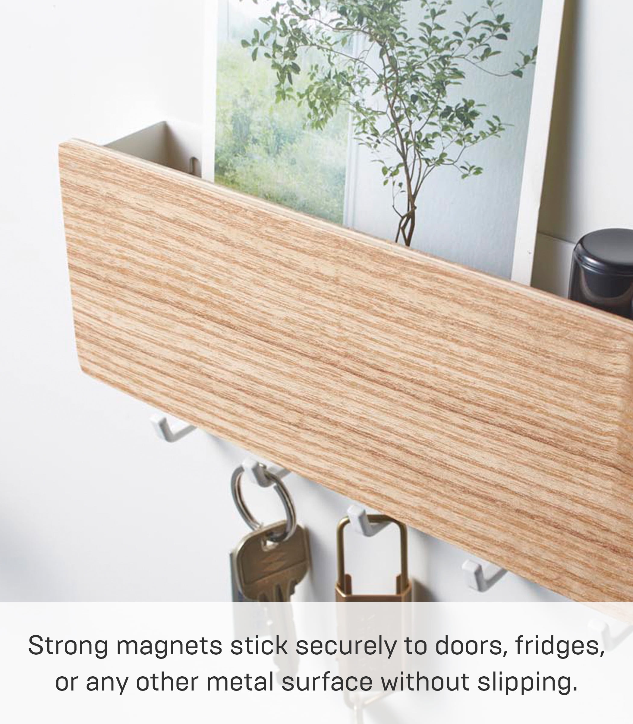 Yamazaki Home Magnetic Key Rack, Ash, Steel + Wood, Supports 2 pounds, Magnetic