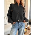 thumbnail image 4 of Cardigan for Women Trendy Button Up Sweater Jackets Mock Neck Long Sleeve Loose Fit Chunky Knit Outwear Coats Black L, 4 of 8