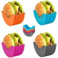 thumbnail image 1 of Support pour Burger, Boîte Fixe Réutilisable pour Burger, Support Extensible pour Burger Sans Dégâts, Boîte de Rangement pour Burger en Silicone, Pince à Hamburger en Plastique Rétractable Lavable, 4 Pcs, 1 of 4