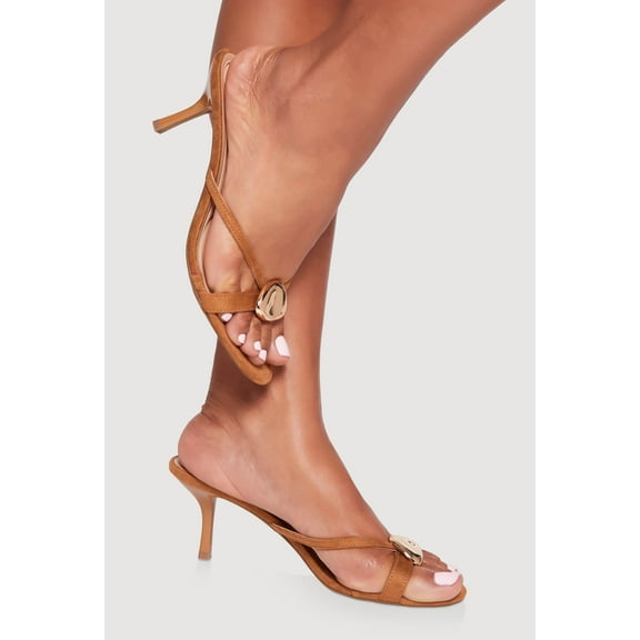 Women's Metallic Detail Open Toe Mid Heel Mules