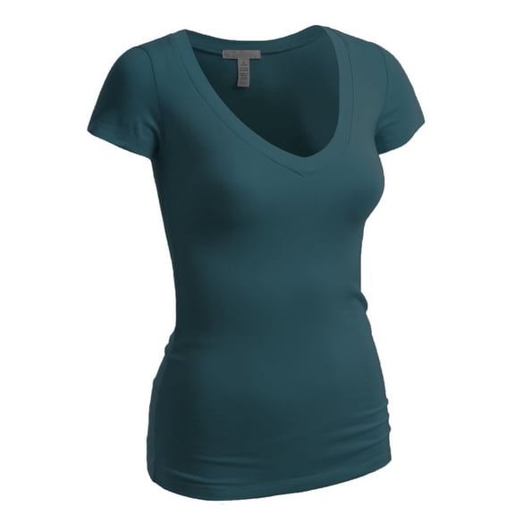 Emmalise Women's Short Sleeve T Shirt V Neck Tee (Deep Jungle, Small)