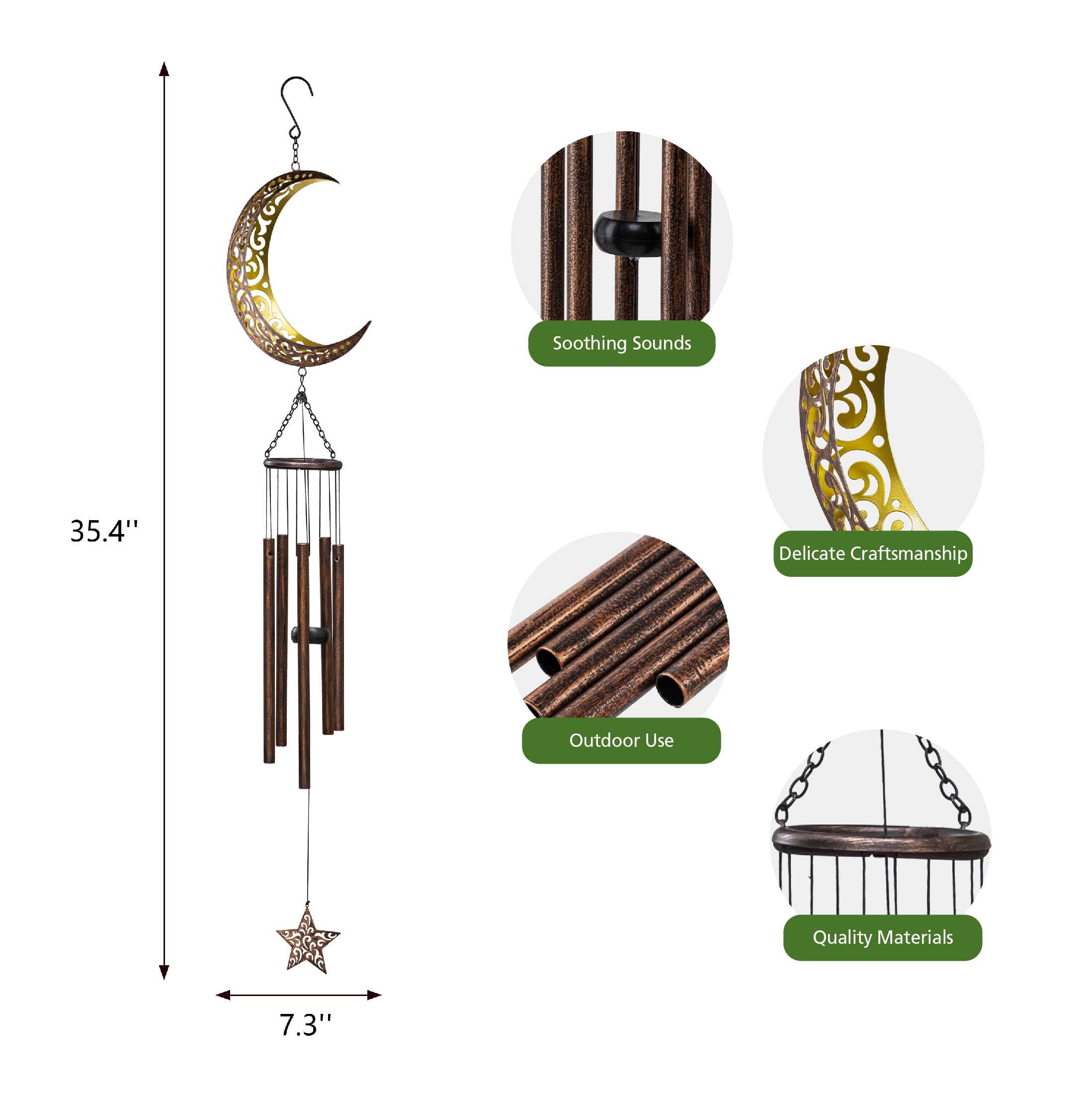 Mainstays Weather-Resistant Metal Crescent Moon Outdoor Wind Chime