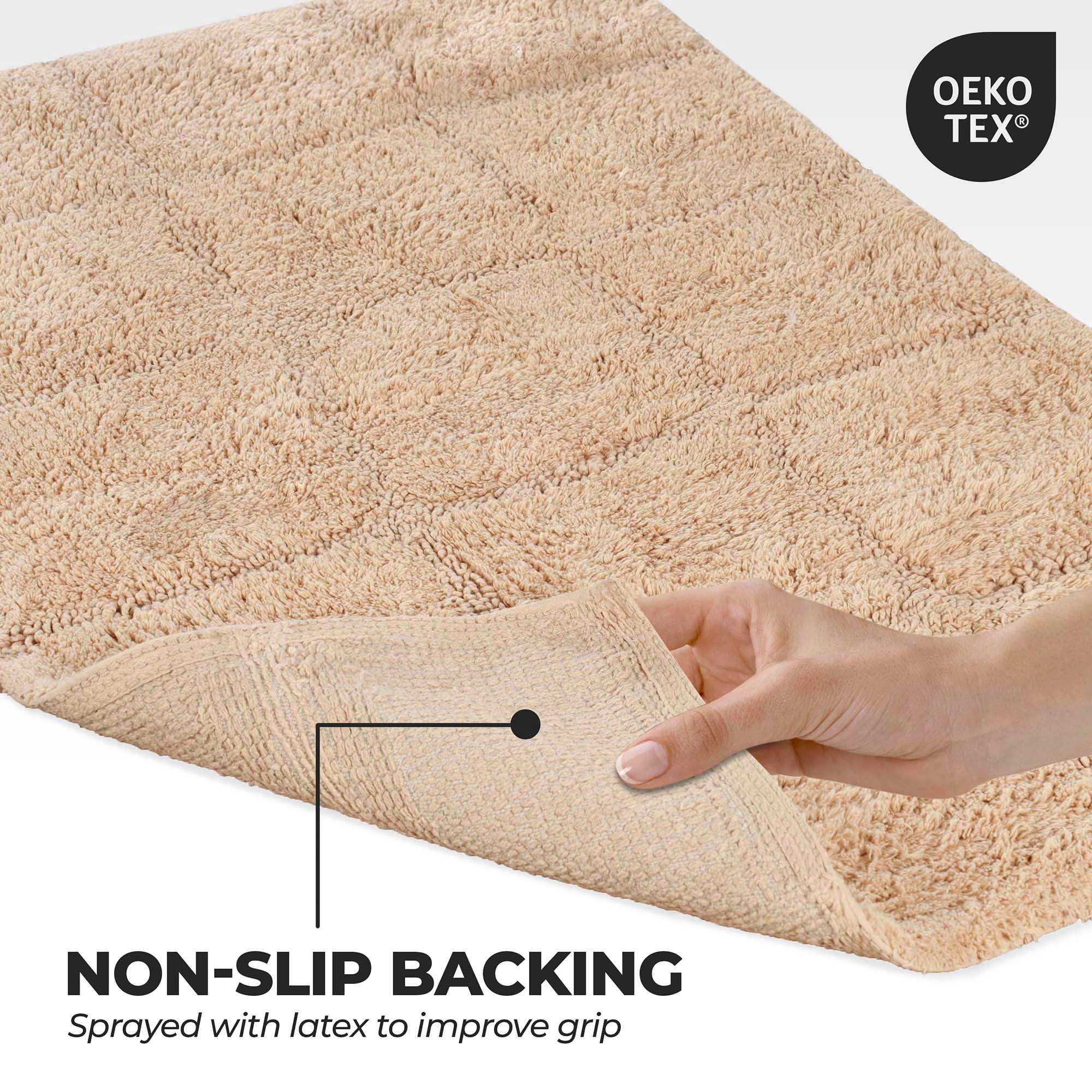 Superior Non-Slip Washable Bath Rug Set, 20" x 30", 24" x 36", Taupe