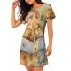 thumbnail image 2 of Balery Girl Hugging Dog Flowers Camisón de manga corta con cuello redondo para mujer, cómodo y elegante., 2 of 6