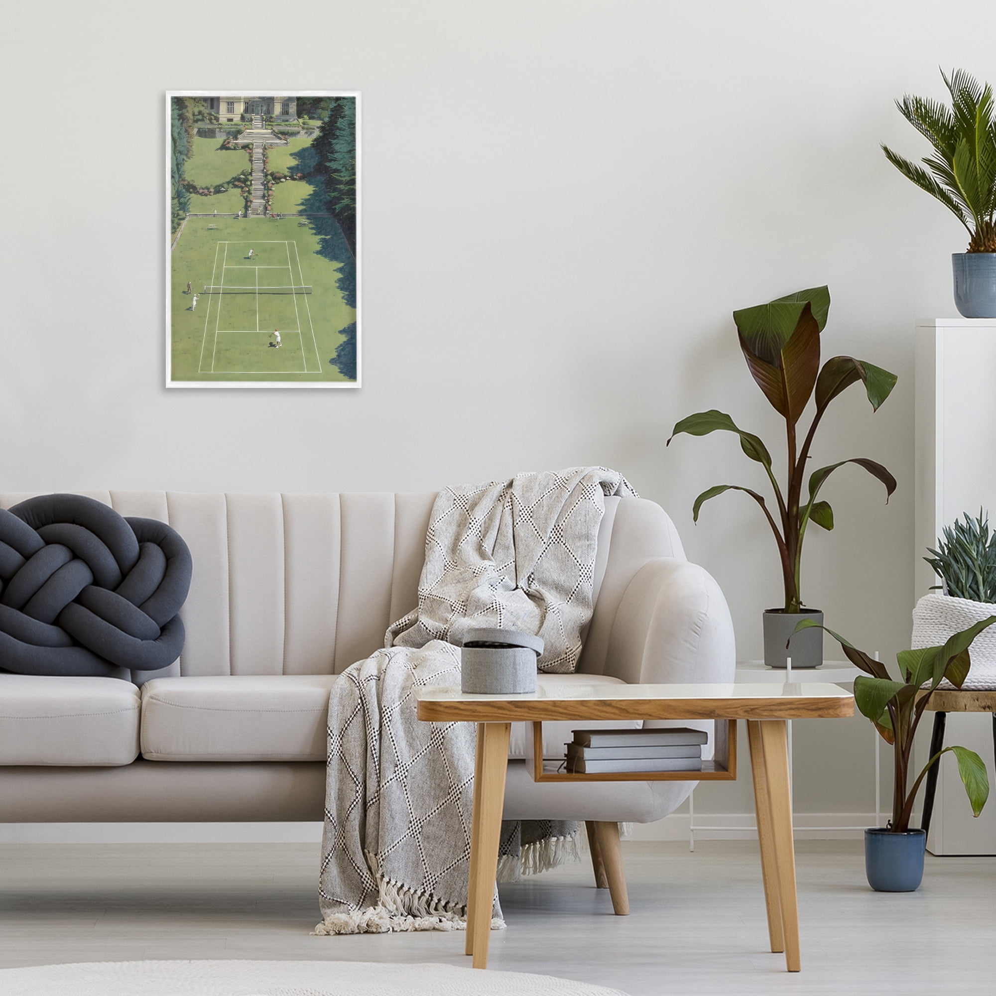 Stupell Industries Tennis Court at Mansion White Framed Giclee Art, design by Petal Prints Design