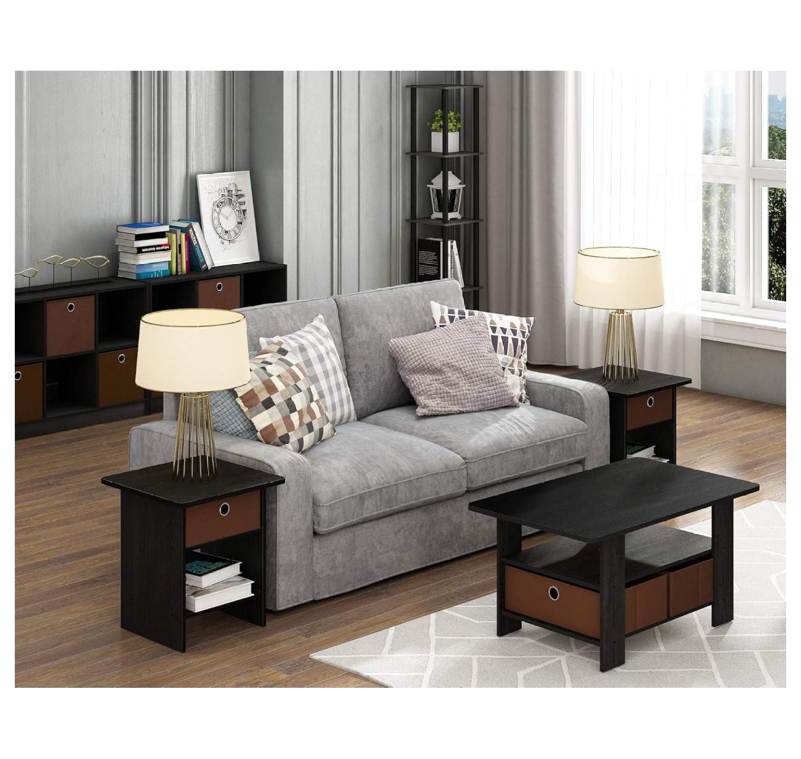 SONGMY BASIC Book Shelf, 6-Cube Bookshelf, 3 x 2 Bookcase with Storage Bins, 11.9" x 31.6" x 23.6", for Living Room, Bedroom, Home Office, Americano