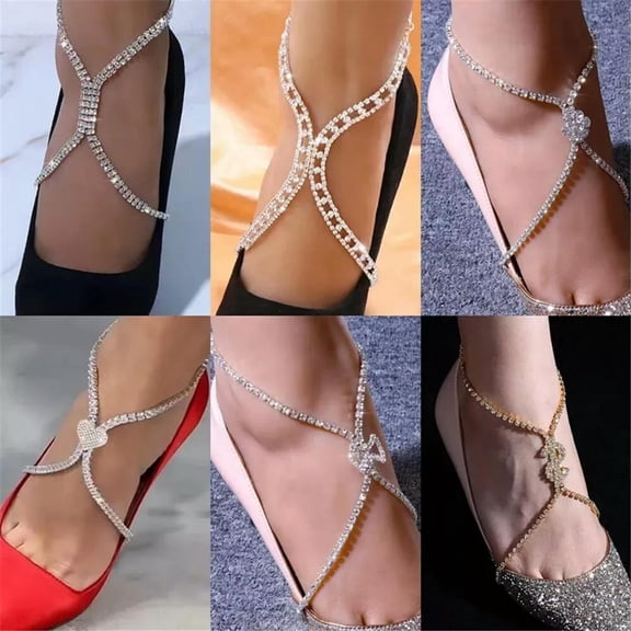 QQTDFG Lady High Heel Shoes Flower Shiny Rhinestone Ankle Chain Women Girls-default
