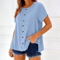 thumbnail image 6 of QIUOMBBP Peplum Shirts for Women Linen Short Sleeve Crew Neck Button Down Tunic Tops Loose Lightweight Summer Casual Tshirts Blue XL, 6 of 10