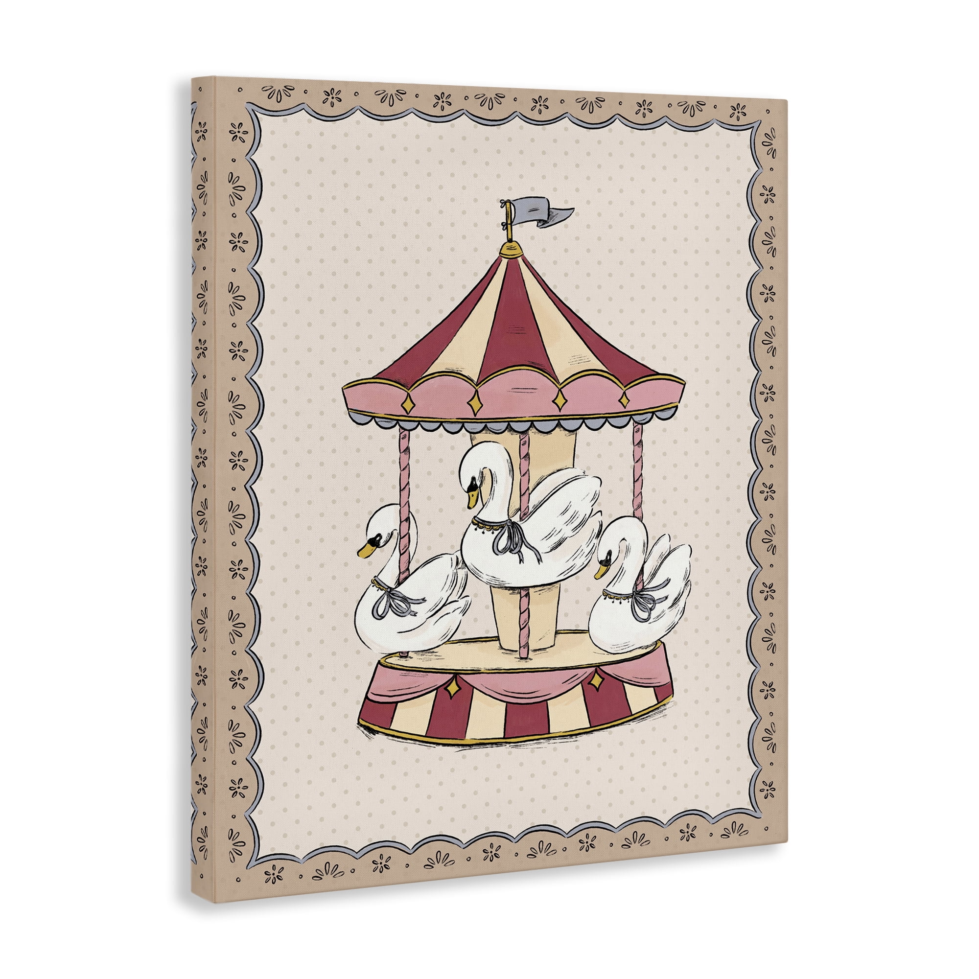 Stupell Industries Vintage Swan Carousel Animals Painting Wrapped Canvas Art Print Wall Art, 30 x 40