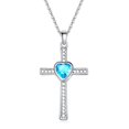 thumbnail image 1 of Stainless Steel Heart Birthstone Cross Statement Wedding Cocktail Party Pendant Necklace, 1 of 1
