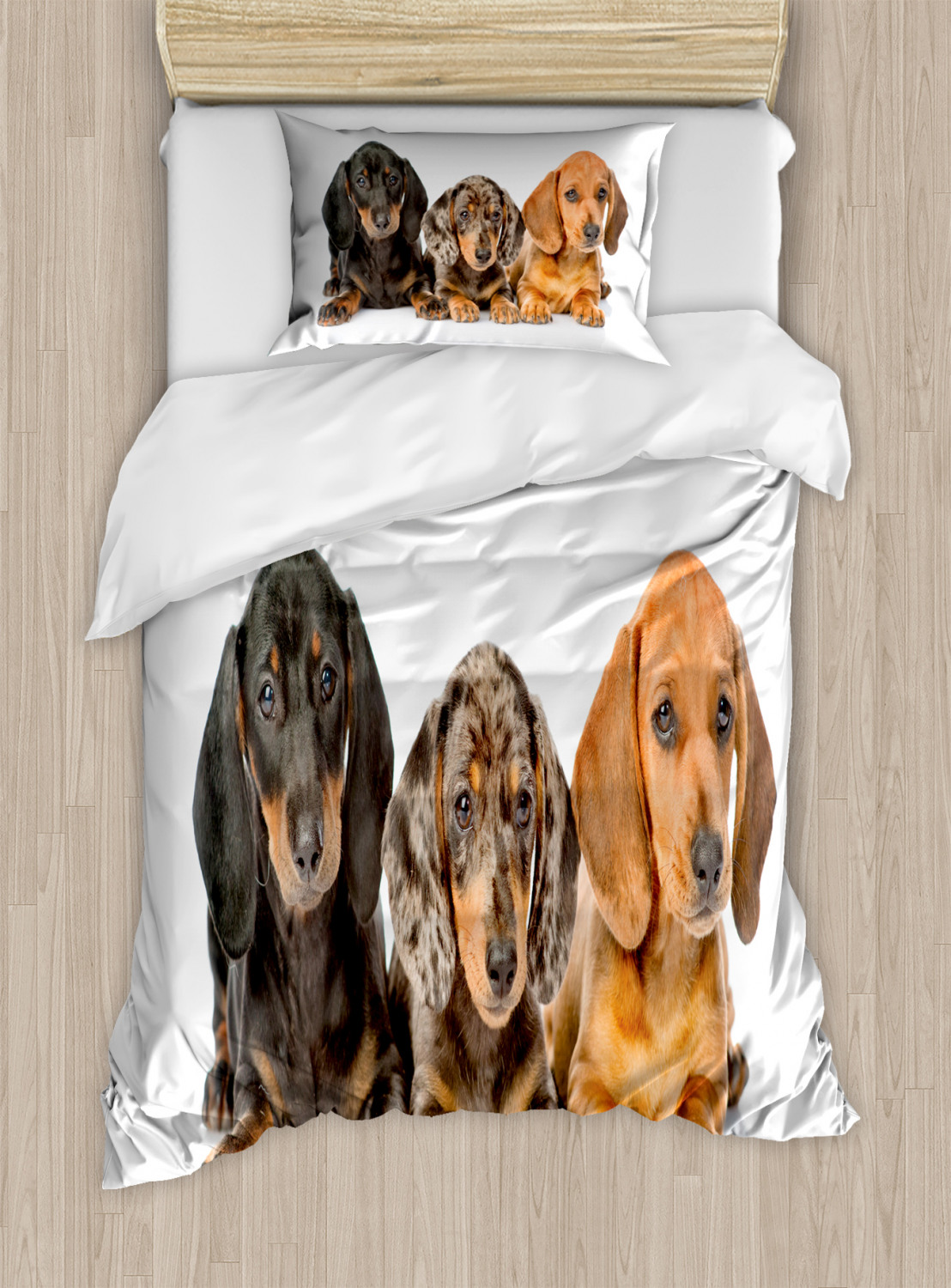 Dachshund Duvet Cover Set Twin Size, Different Color Cute Sausage Dog