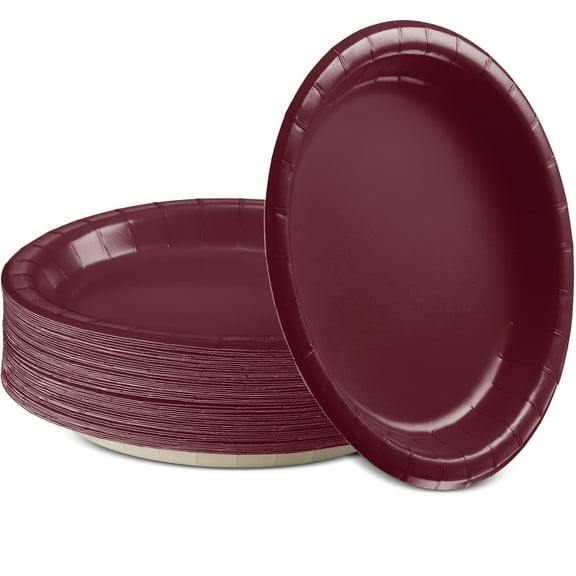 Disposable Paper Plates Burgundy, 6 3/4 Inches Paper Dessert Plates, Strong and Sturdy Disposable Plates for Party, Dinner, Holiday, Picnic, or Travel Party Plates, Pack of 50 - By Amcrate