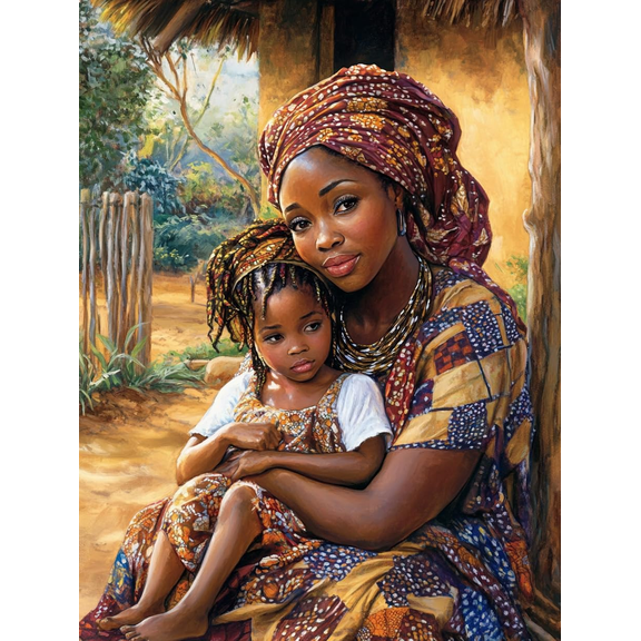 DIY African Mother Diamond Painting 12x16 Inch, Full Round Drill Kits Mosaic Art for Adults Relax & Home Wall Decor Festival Gift 56