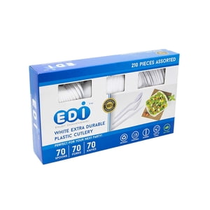 EDI White Disposable Plastic Cutlery Set, 210 Count