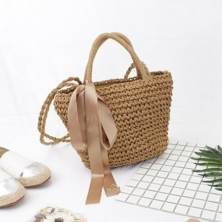 Women Weave Straw Bag Beach Tote Handbag Basket Shoulder Bag Summer Best (Best Missionary Shoulder Bags)