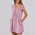 thumbnail image 6 of BiZtdJrK Prime By Hour, Womens Rompers Summer Loose Sleeveless Pleated Tie Front V Neck Short Jumpsuits Solid Casual One Piece Shorts with Pockets Pink L, 6 of 8