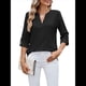 thumbnail image 2 of Blusas Casuales con Cuello en V y Ojales Bordados para Mujer, Blusas Playeras Elegantes. Negro M, 2 of 10