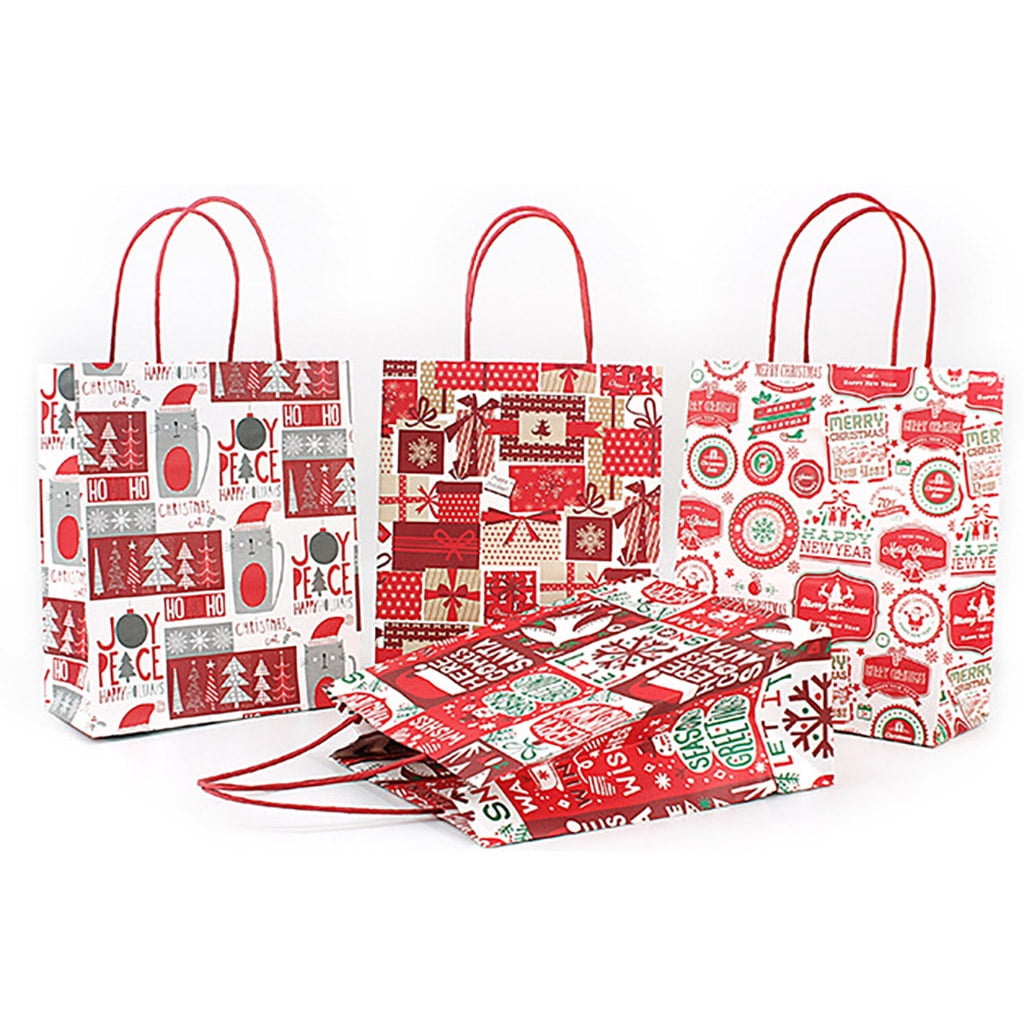 Christmas Gift Bag Paper Bag Packaging Kraft Paper Bottom Tote Bag 4pcs