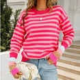 thumbnail image 6 of Womens Fall Fashion 2022! QLEICOM Sweaters for Women, Women Fashion Autumn And Winter Knit Stripe Print Crewneck Pullover Sweater On Clearance, 6 of 9