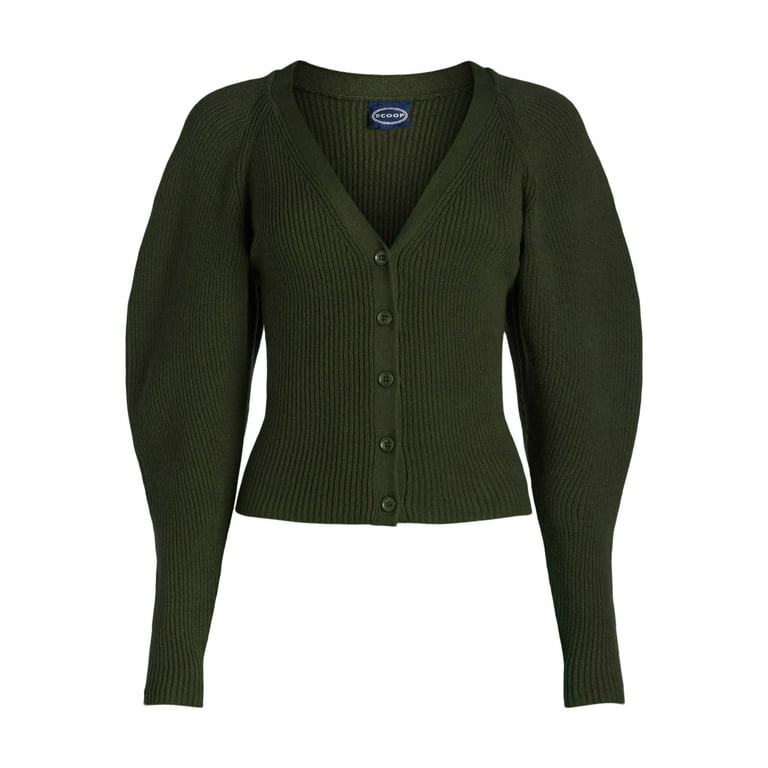 Scoop Women's Puff Sleeve Cardigan Sweater, Lightweight Scoop Women's Puff Sleeve Cardigan Sweater, Lightweight