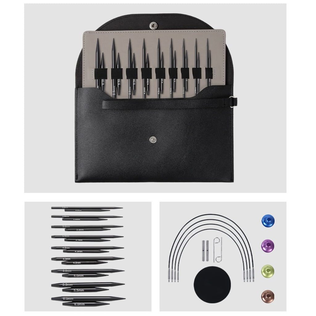 Miiottaa 9Pairs Interchangeable Circular Aluminum Knitting Needle with Storage Bag 3.0mm-6.0mm for Weaving Yarns Craft Weaving